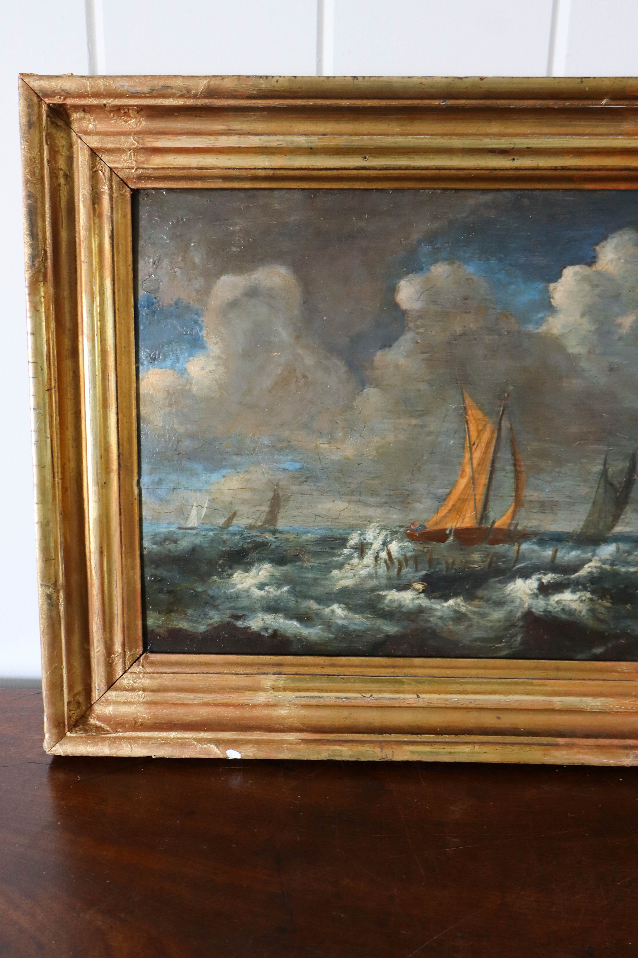 Early 19th Century French Moody Ship Oil on Board