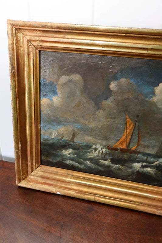 Early 19th Century French Moody Ship Oil on Board