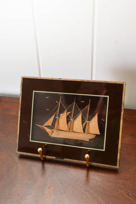 PAIR of Petite Sailboat Dioramas in Brown Frames