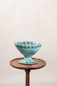 Load image into Gallery viewer, 19th Century Handmade Compote in Stunning Aqua Blue with Wave Motif
