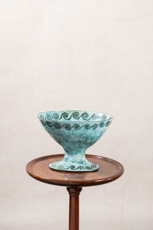 19th Century Handmade Compote in Stunning Aqua Blue with Wave Motif