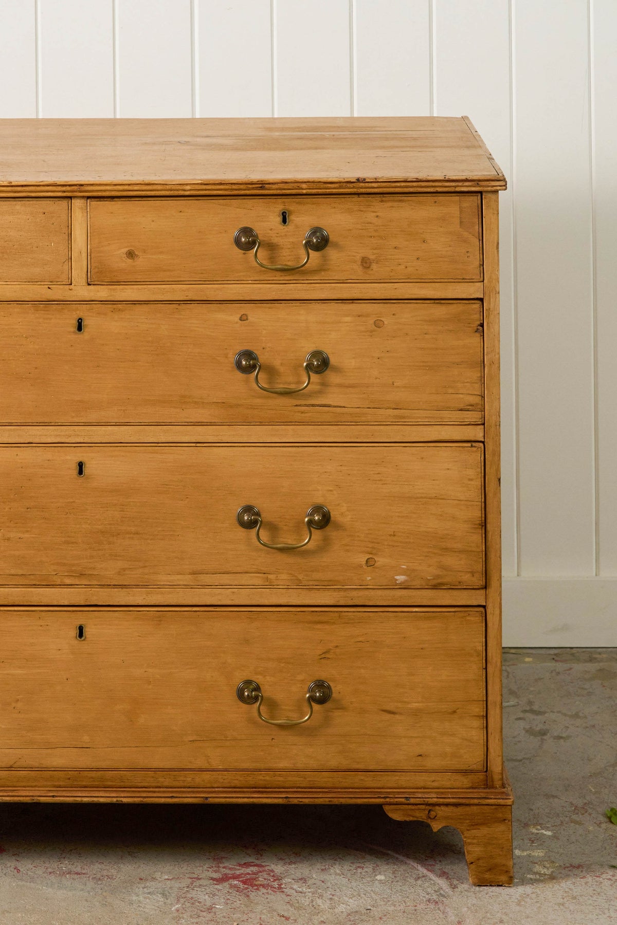 19th Century English Pine 2 over 3 Chest With Brass Swans
