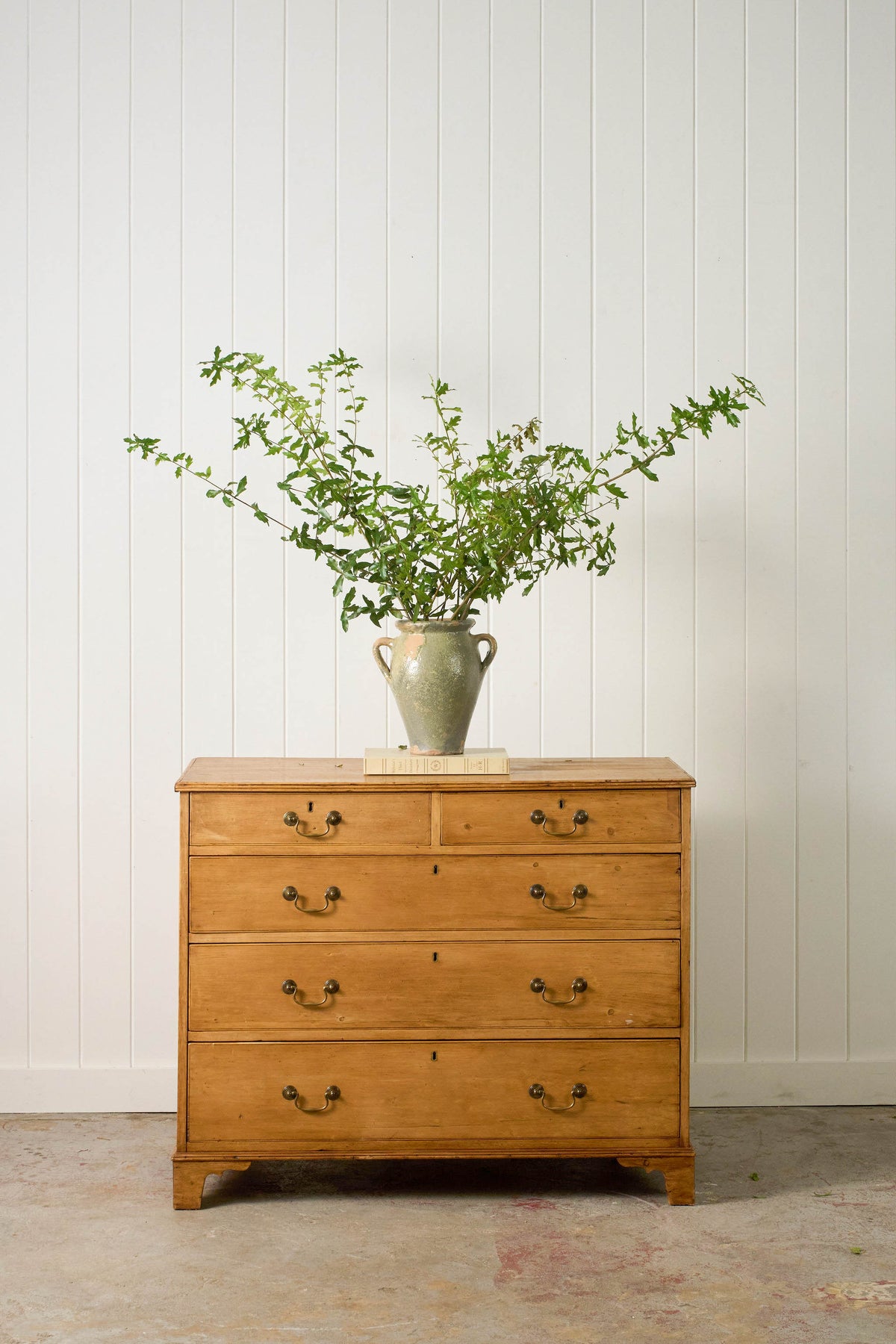 19th Century English Pine 2 over 3 Chest With Brass Swans