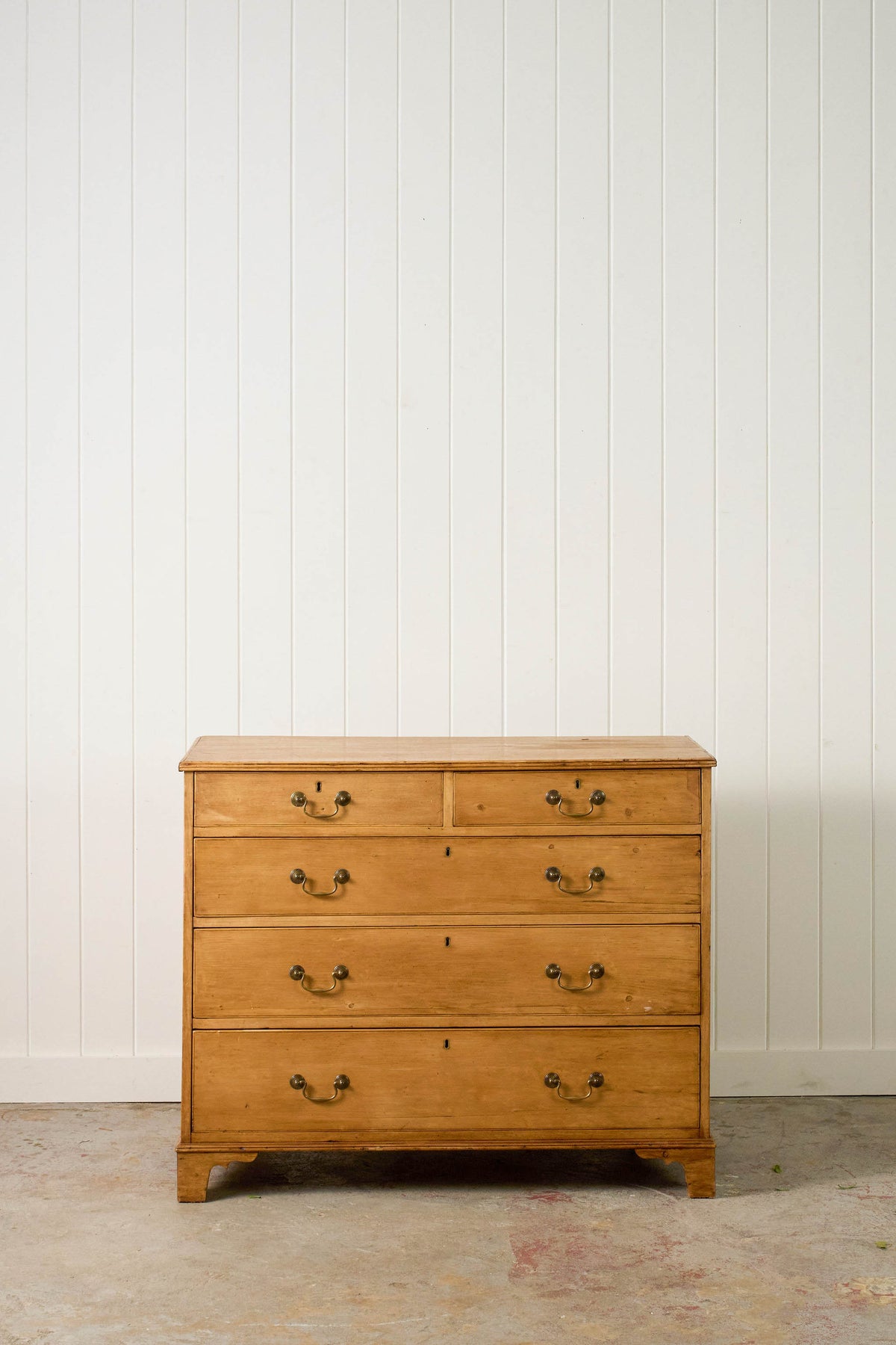 19th Century English Pine 2 over 3 Chest With Brass Swans
