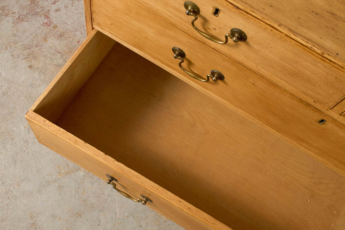 19th Century English Pine 2 over 3 Chest With Brass Swans
