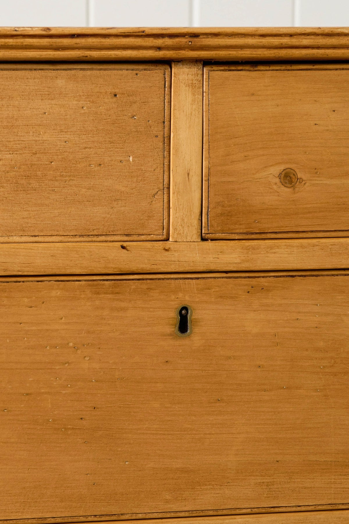 19th Century English Pine 2 over 3 Chest With Brass Swans