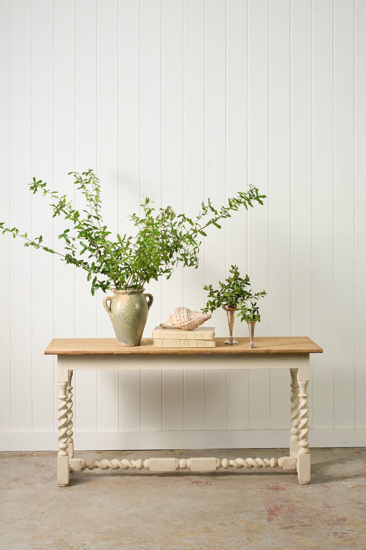 Jacobean Style Painted Barley Twist Console with Bleached Top