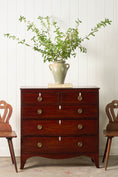 Load image into Gallery viewer, 19th Century 2 Over 3 Mahogany Hall Chest With Brass Pulls + Bone Keyholes
