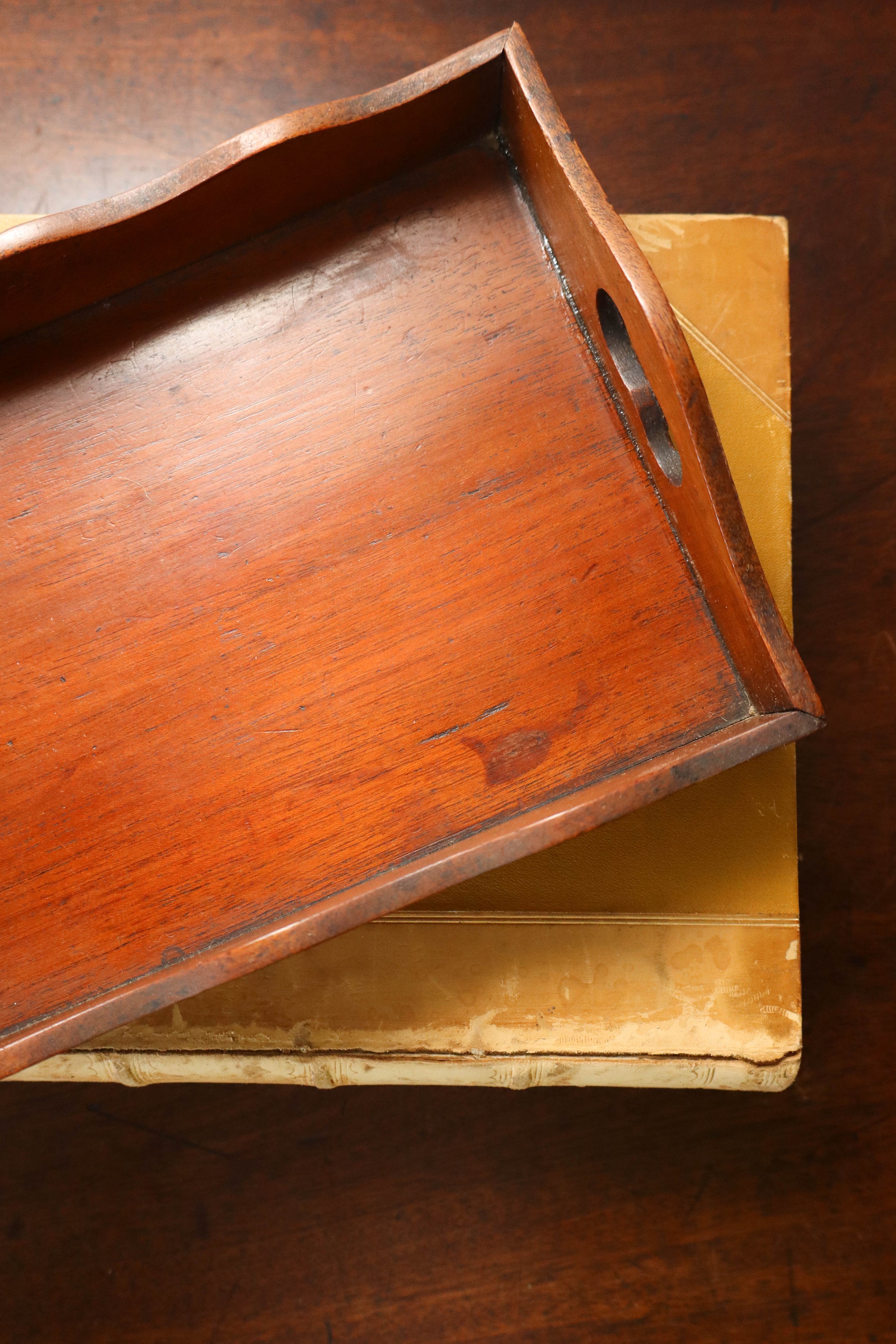 Petite English Mahogany Tray with Scalloped Edge