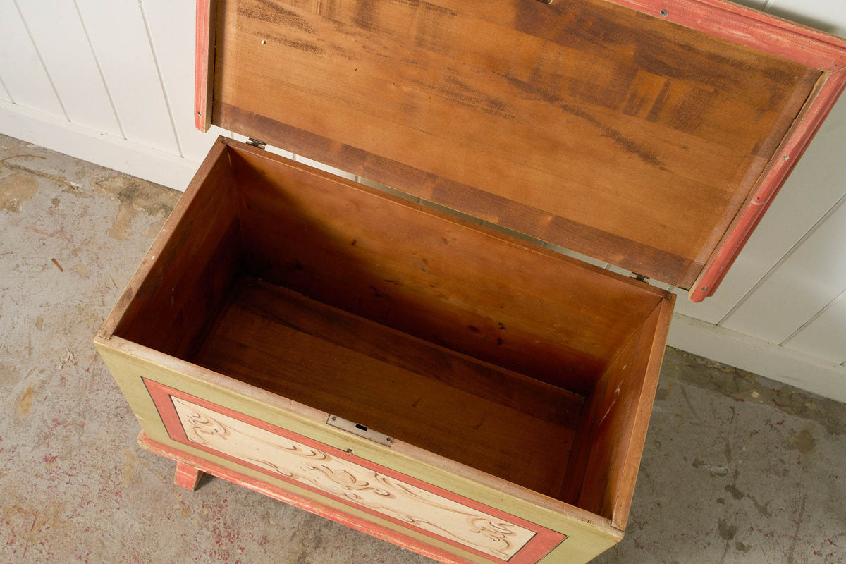 Antique Italian Hand Painted Italian Pink + Green Pine Trunk