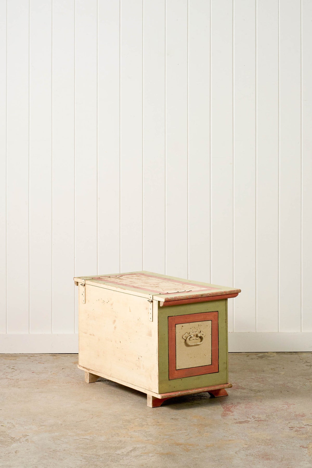 Antique Italian Hand Painted Italian Pink + Green Pine Trunk