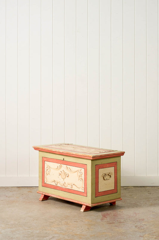 Antique Italian Hand Painted Italian Pink + Green Pine Trunk