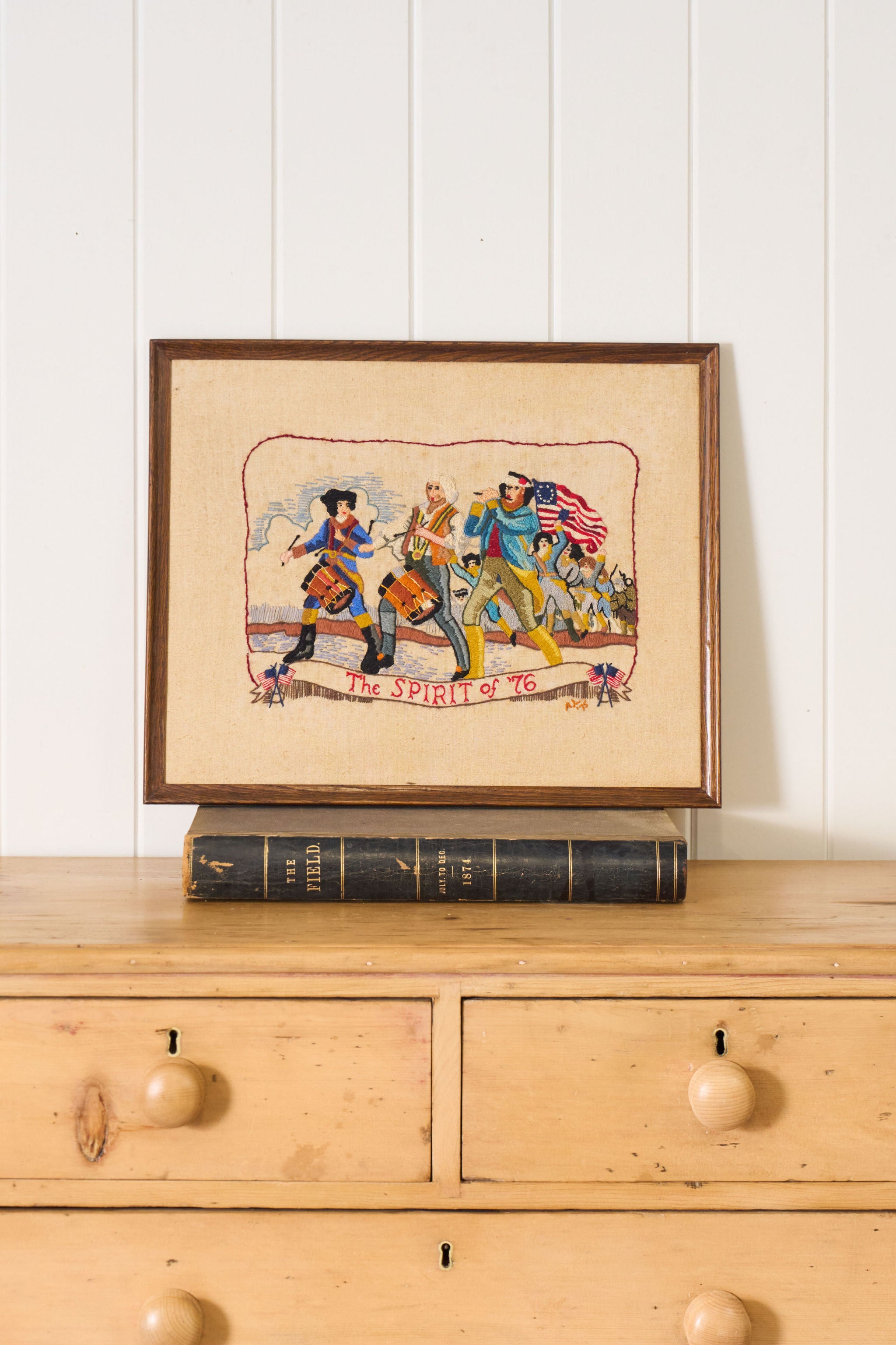 Framed Vintage Needlework of the American Colonial Patriotic ‘Spirit of ‘76’