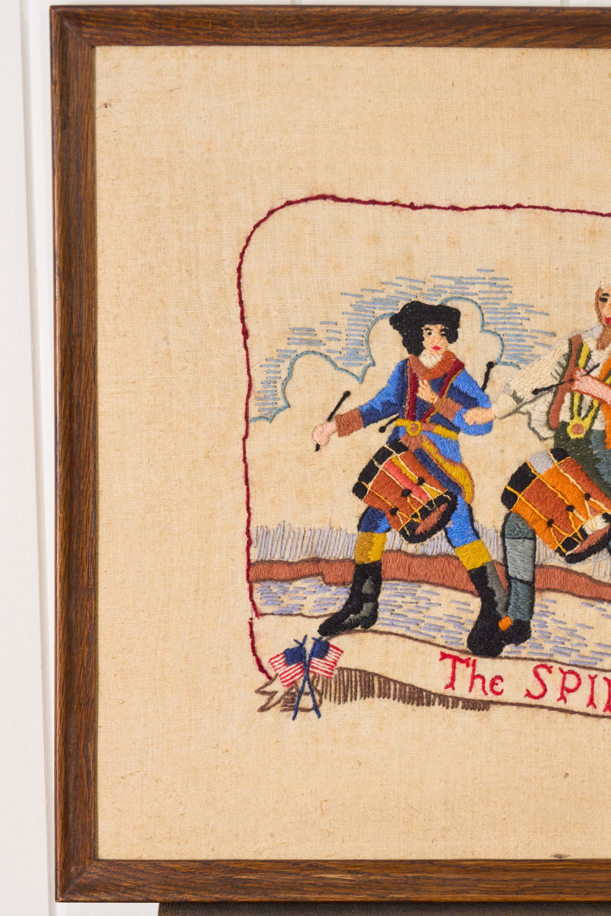 Framed Vintage Needlework of the American Colonial Patriotic ‘Spirit of ‘76’