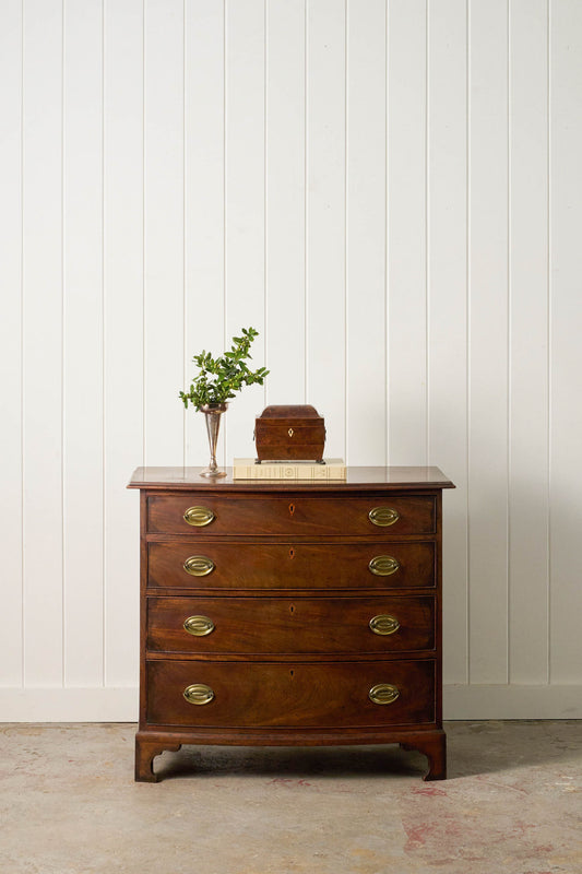 19th Century English Walnut Bow Front 4-Drawer Chest on Bracket Feet