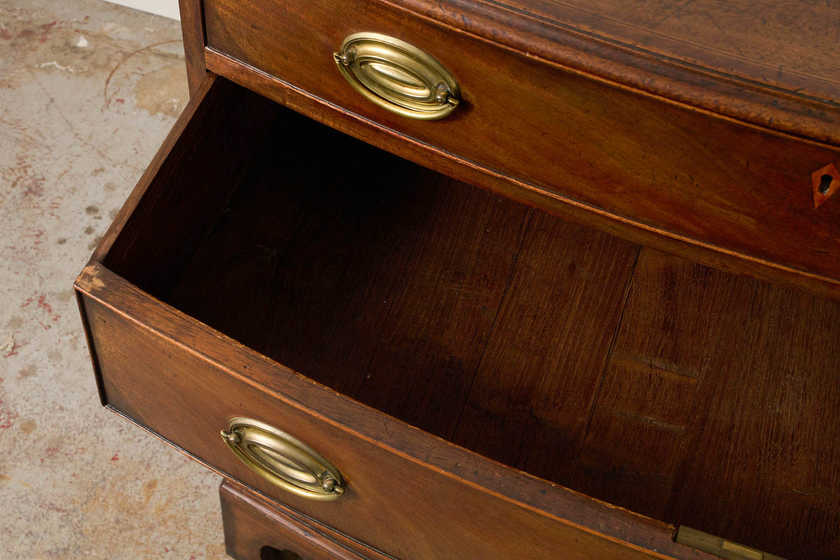 19th Century English Walnut Bow Front 4-Drawer Chest on Bracket Feet