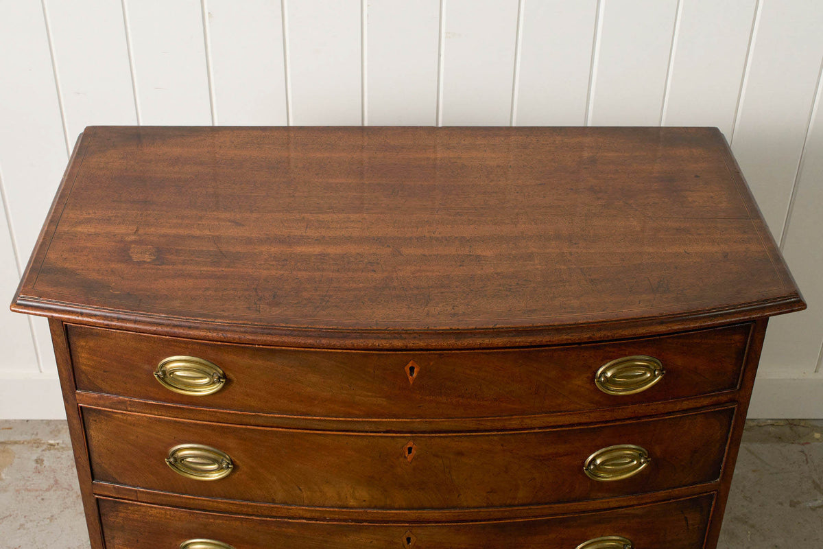 19th Century English Walnut Bow Front 4-Drawer Chest on Bracket Feet