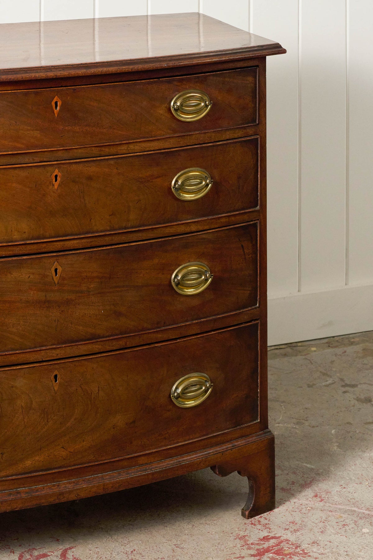 19th Century English Walnut Bow Front 4-Drawer Chest on Bracket Feet