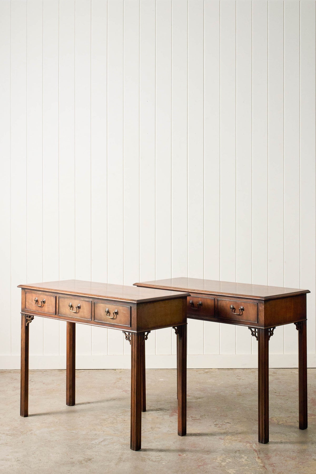 PAIR of English Mahogany 3-Drawer Side Tables (c. 1930)