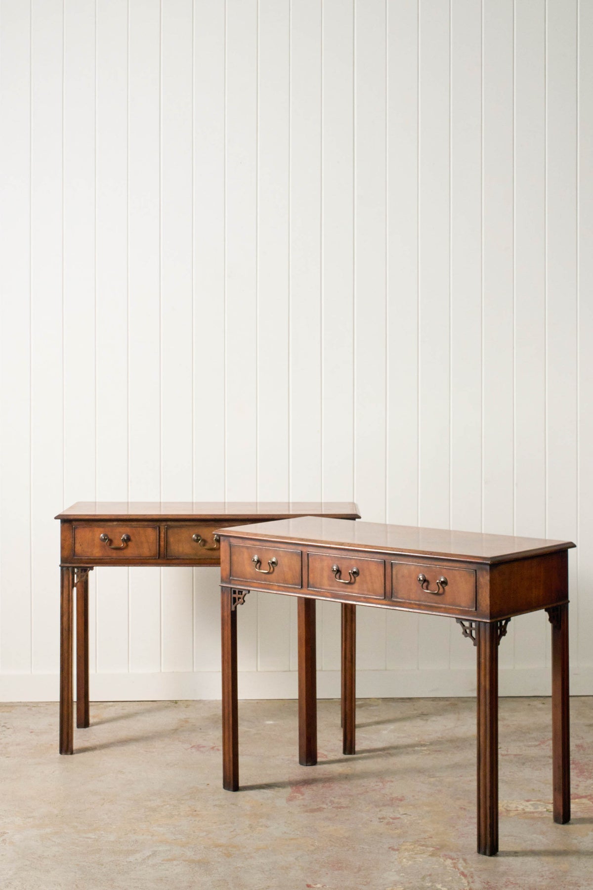 PAIR of English Mahogany 3-Drawer Side Tables (c. 1930)