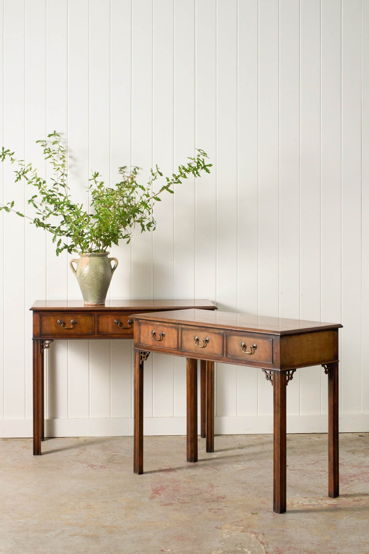PAIR of English Mahogany 3-Drawer Side Tables (c. 1930)