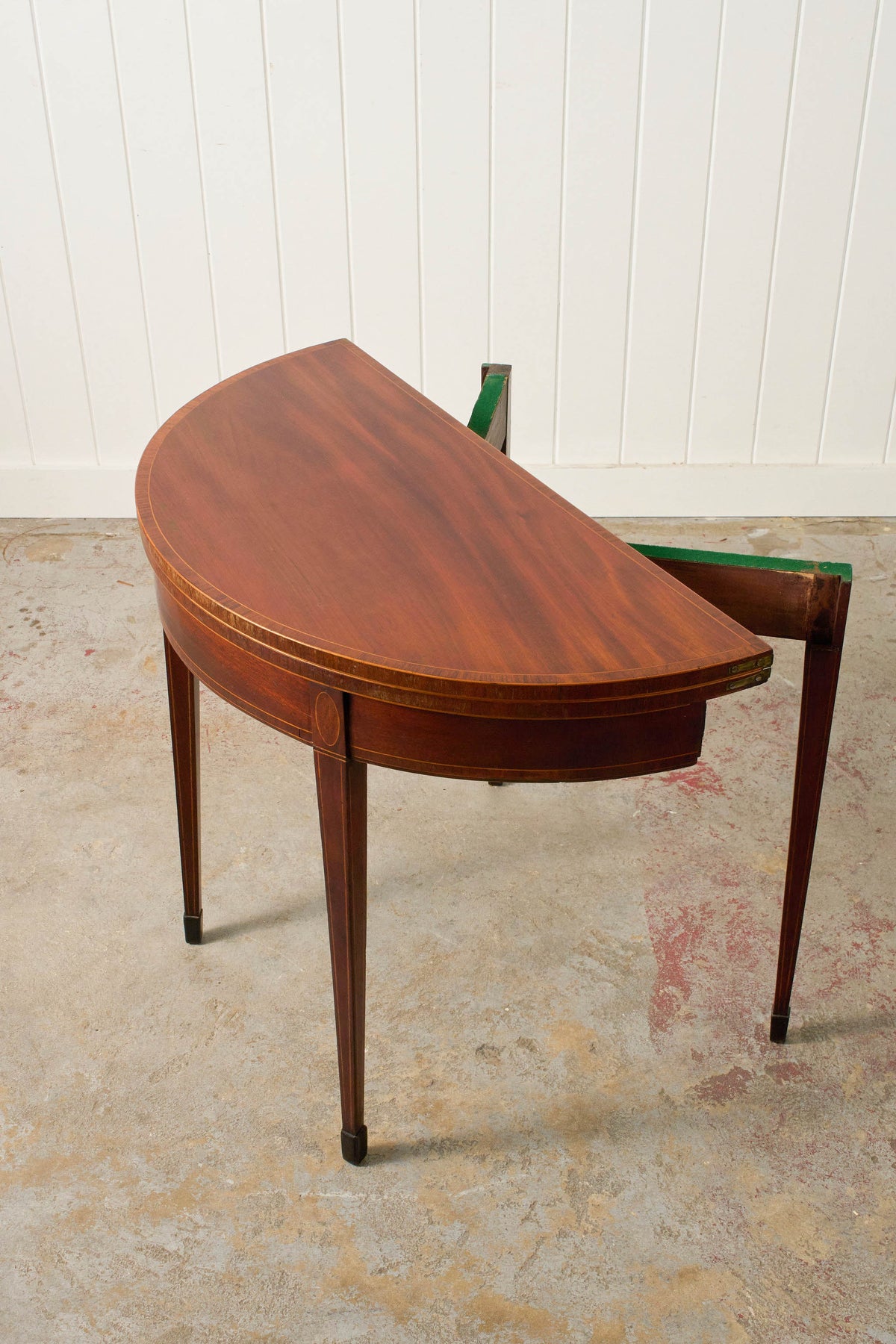 Antique George Ill Mahogany Demi Lune Card Table with Inlay