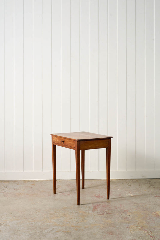 19th Century French Walnut Single Drawer Side Table with Tapered Legs (from a French Monastery; marking on side)