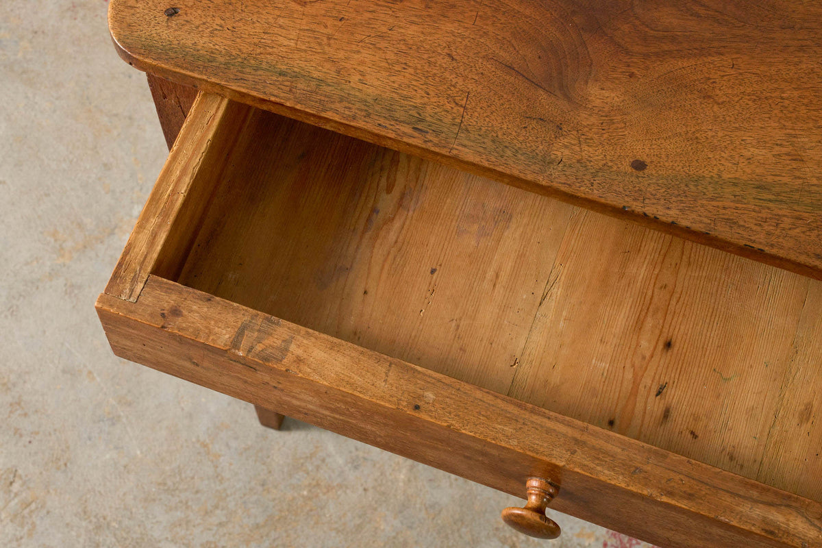 19th Century French Walnut Single Drawer Side Table with Tapered Legs (from a French Monastery; marking on side)