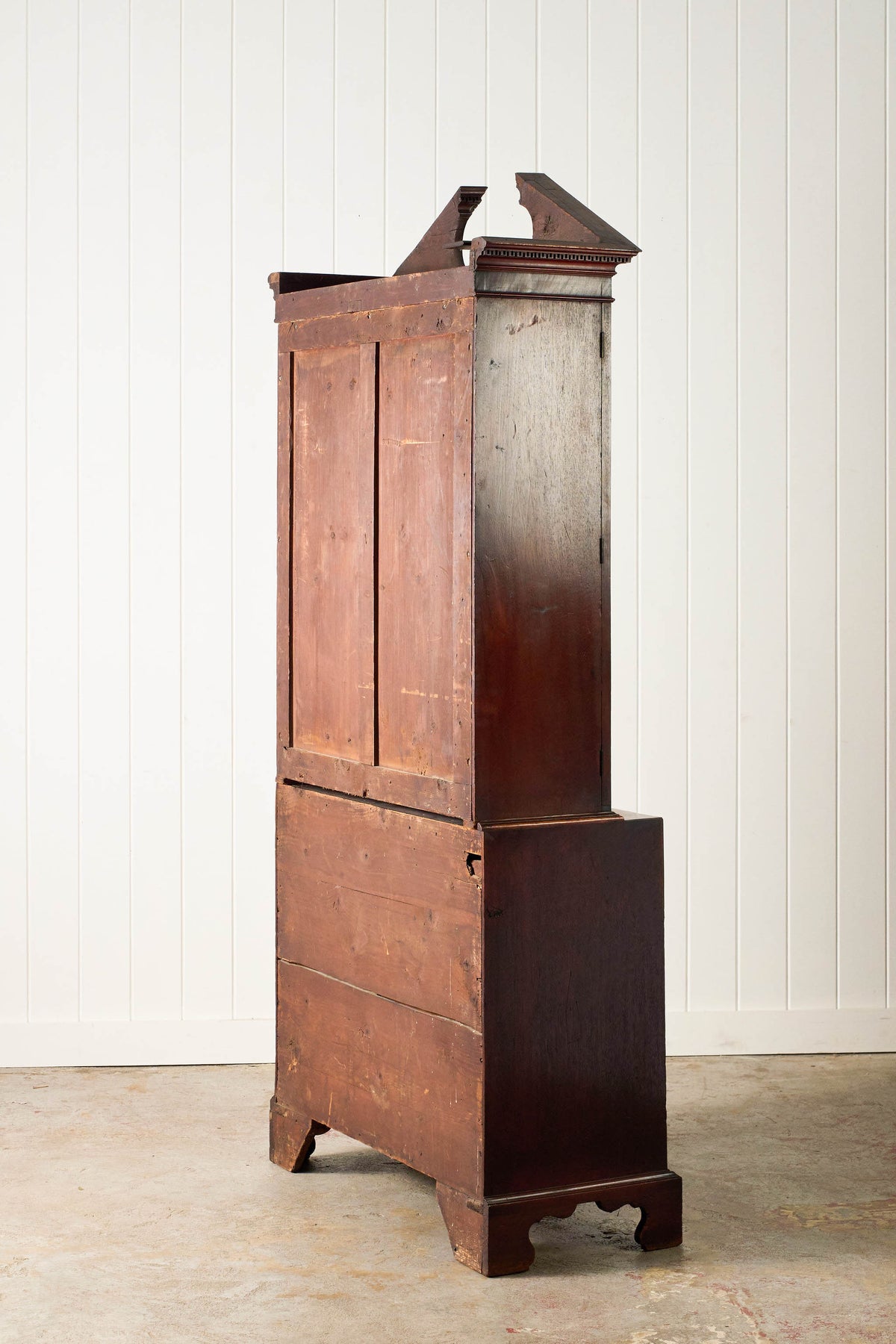 George III Mahogany Glass front Bookcase With Brushing Slide And Greek Key Pediment