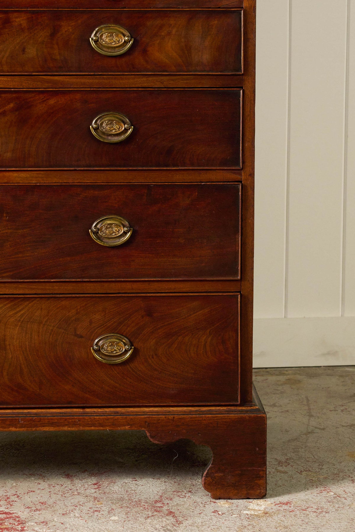 George III Mahogany Glass front Bookcase With Brushing Slide And Greek Key Pediment
