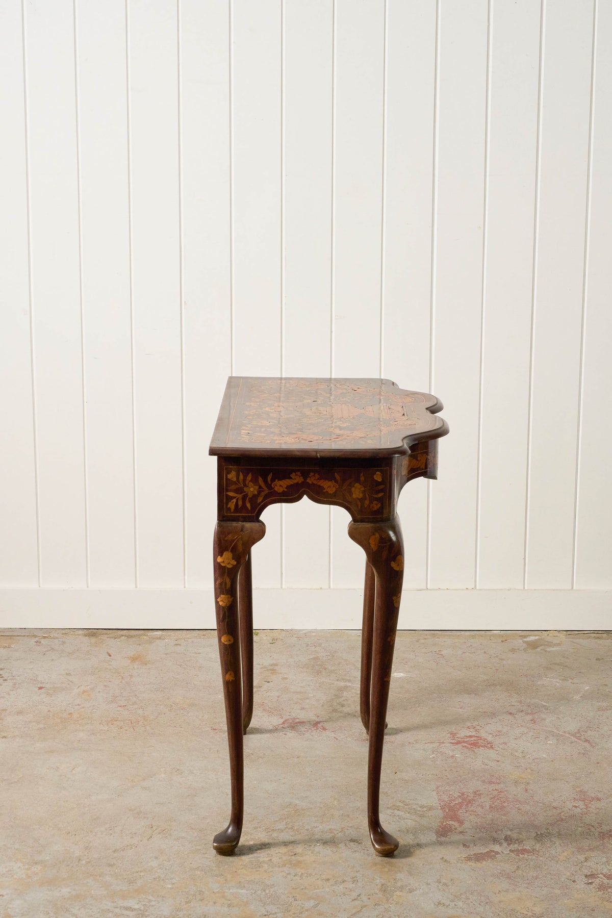 19th Century Dutch Marquetry Serpentine Console on Padded Feet
