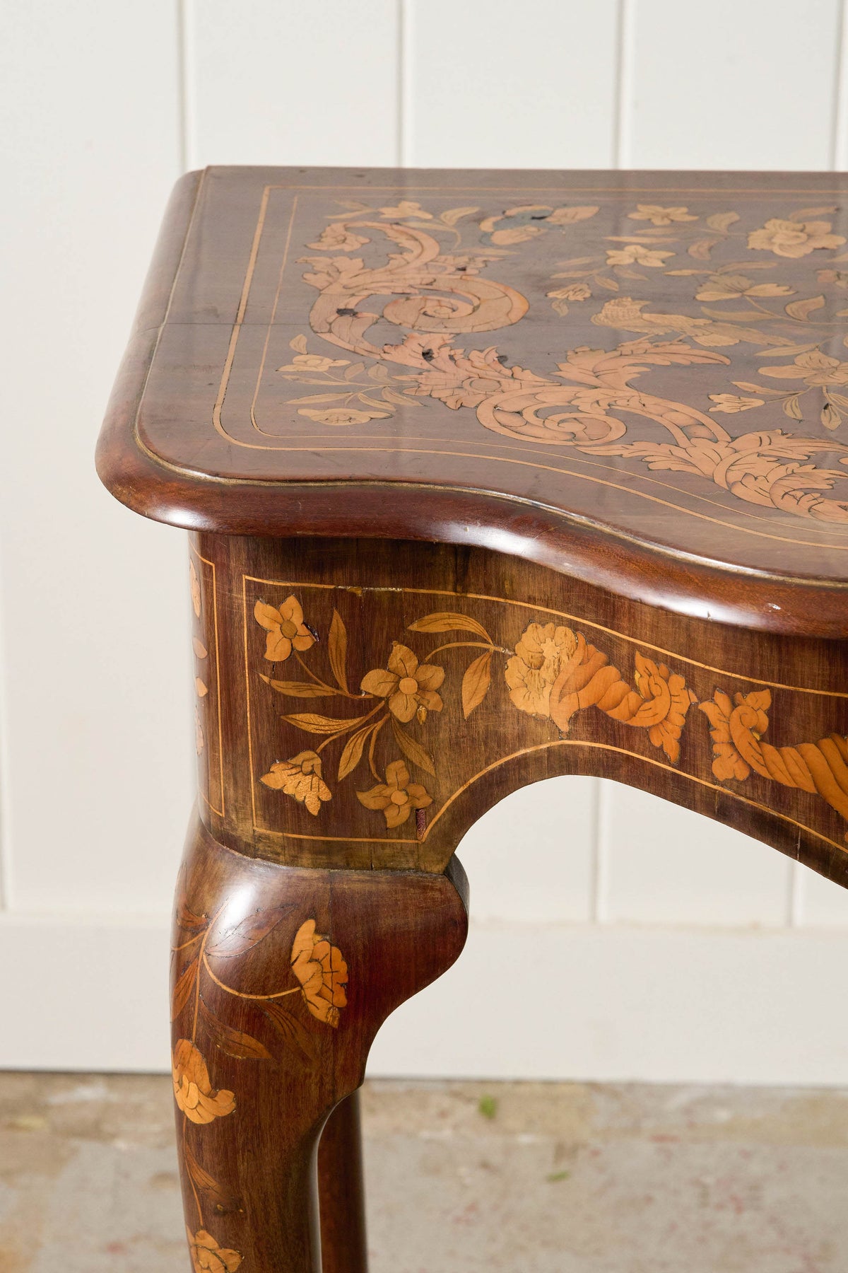 19th Century Dutch Marquetry Serpentine Console on Padded Feet