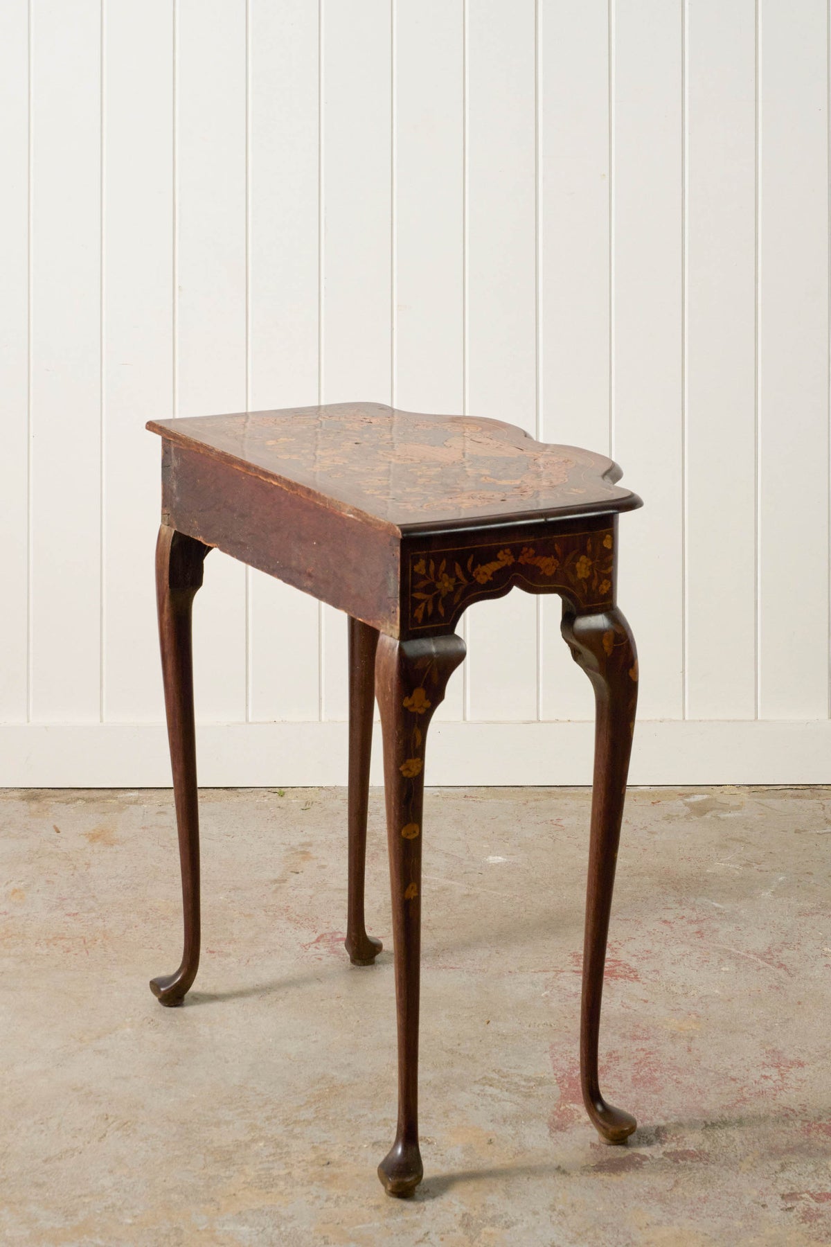 19th Century Dutch Marquetry Serpentine Console on Padded Feet