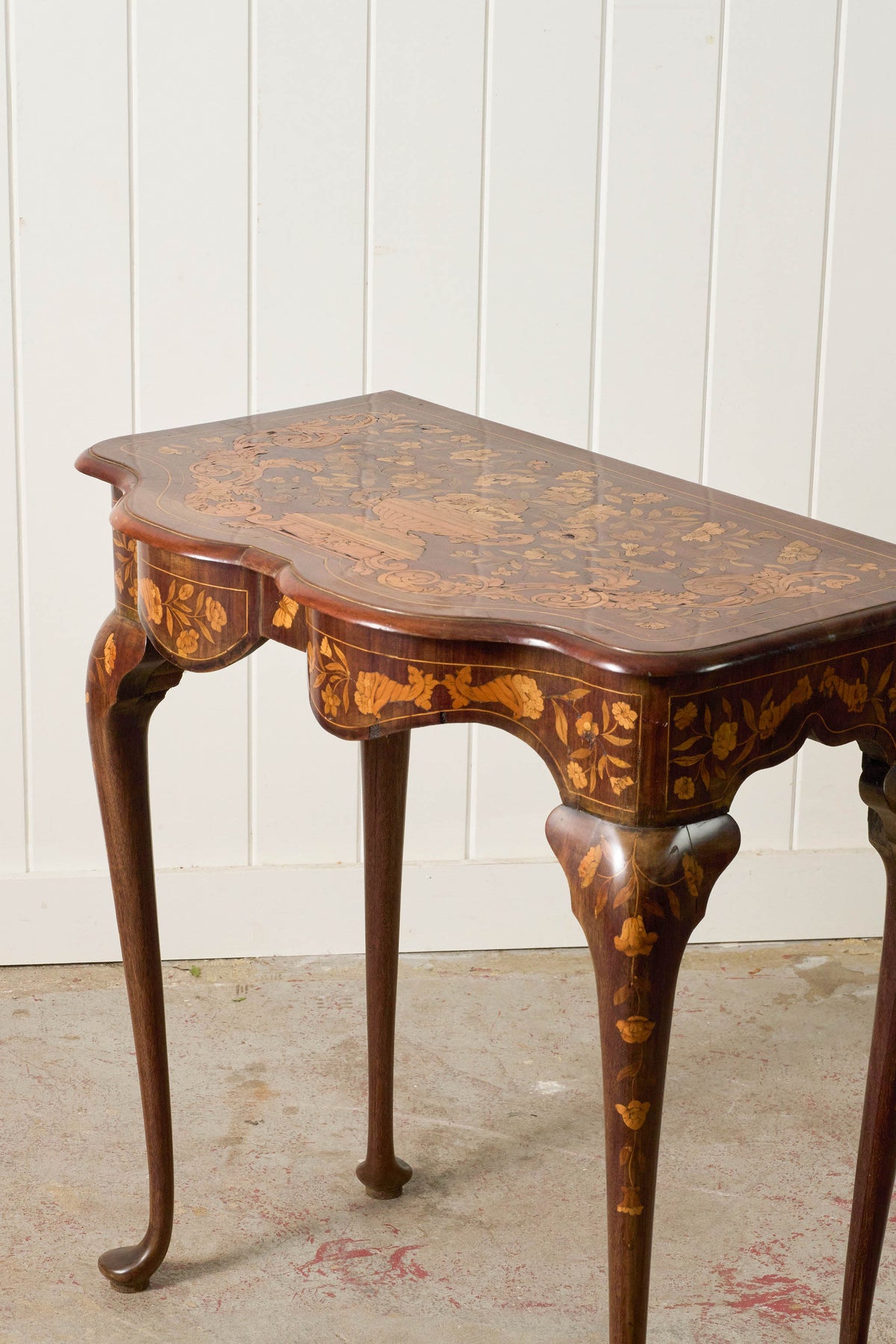 19th Century Dutch Marquetry Serpentine Console on Padded Feet