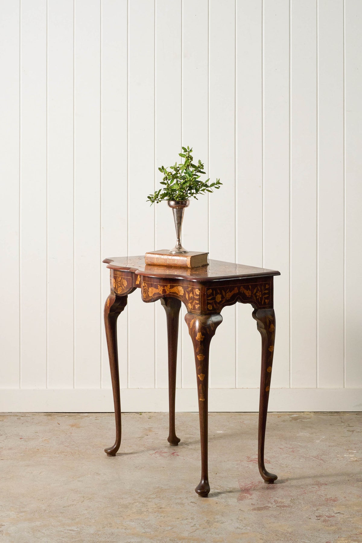 19th Century Dutch Marquetry Serpentine Console on Padded Feet
