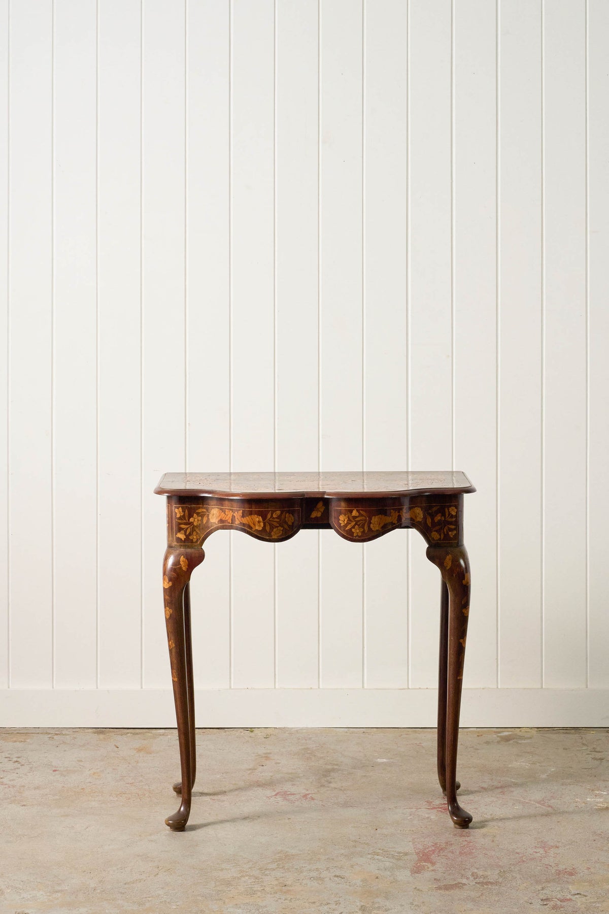 19th Century Dutch Marquetry Serpentine Console on Padded Feet