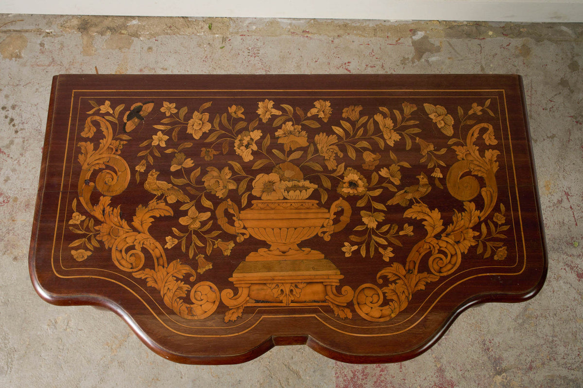 19th Century Dutch Marquetry Serpentine Console on Padded Feet