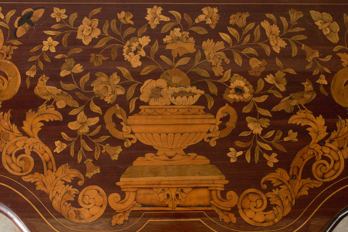 19th Century Dutch Marquetry Serpentine Console on Padded Feet