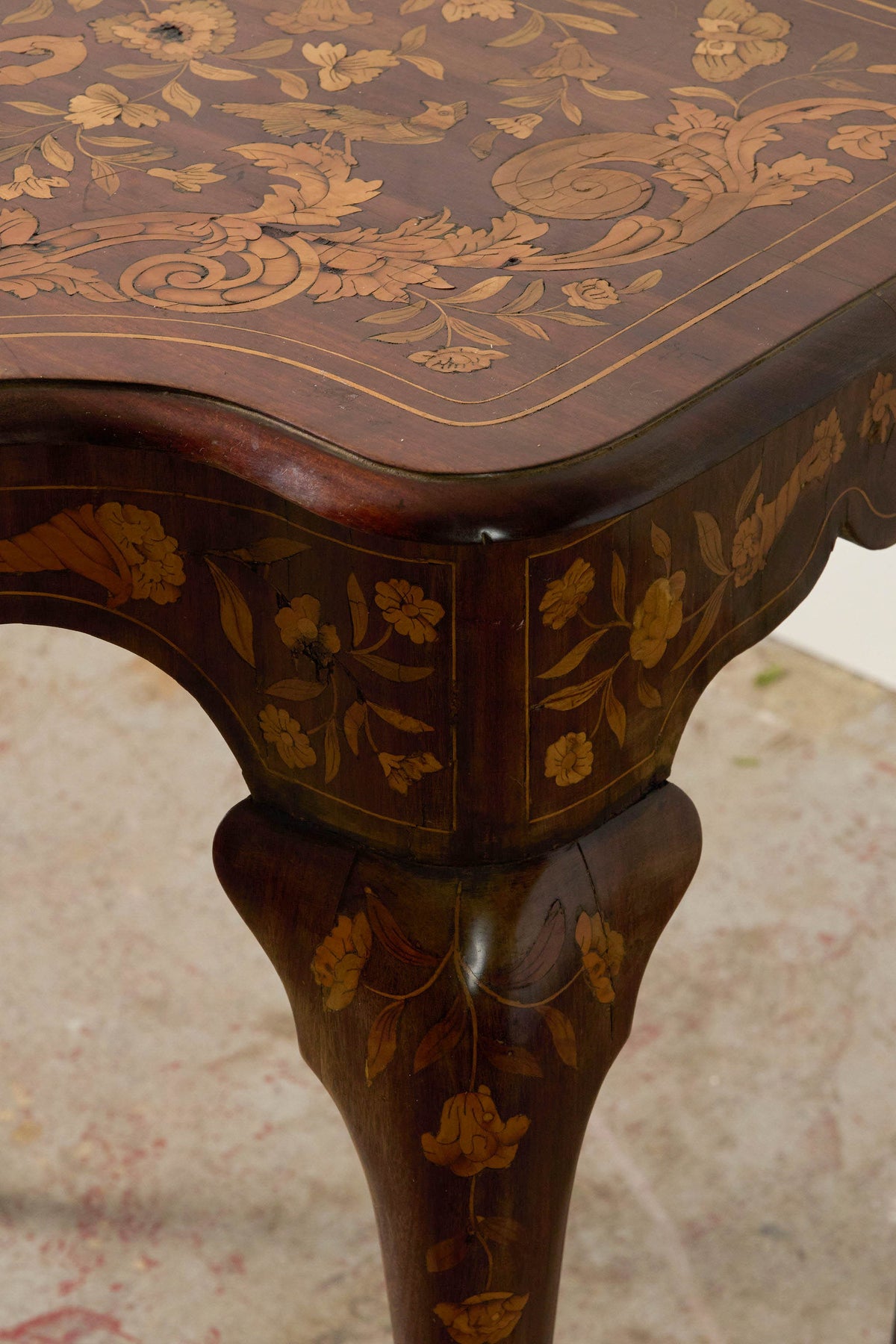 19th Century Dutch Marquetry Serpentine Console on Padded Feet