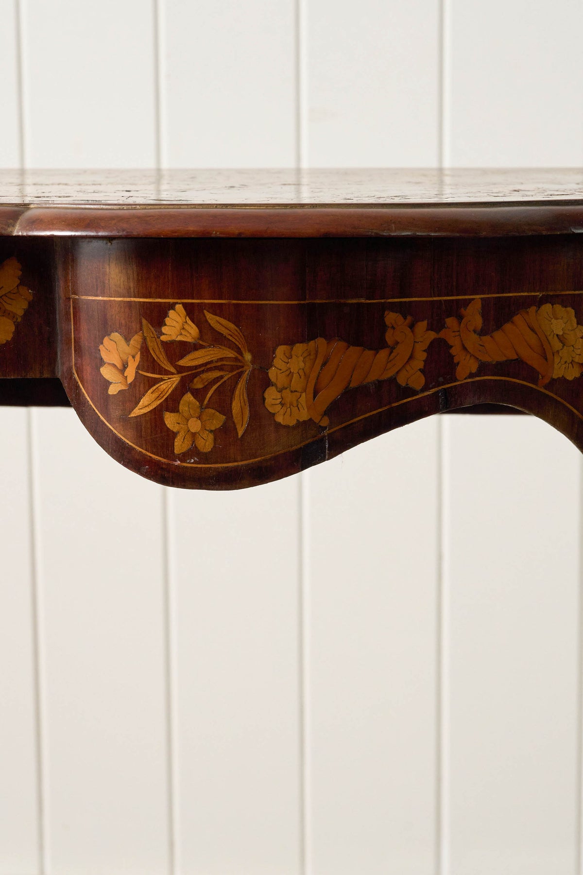 19th Century Dutch Marquetry Serpentine Console on Padded Feet