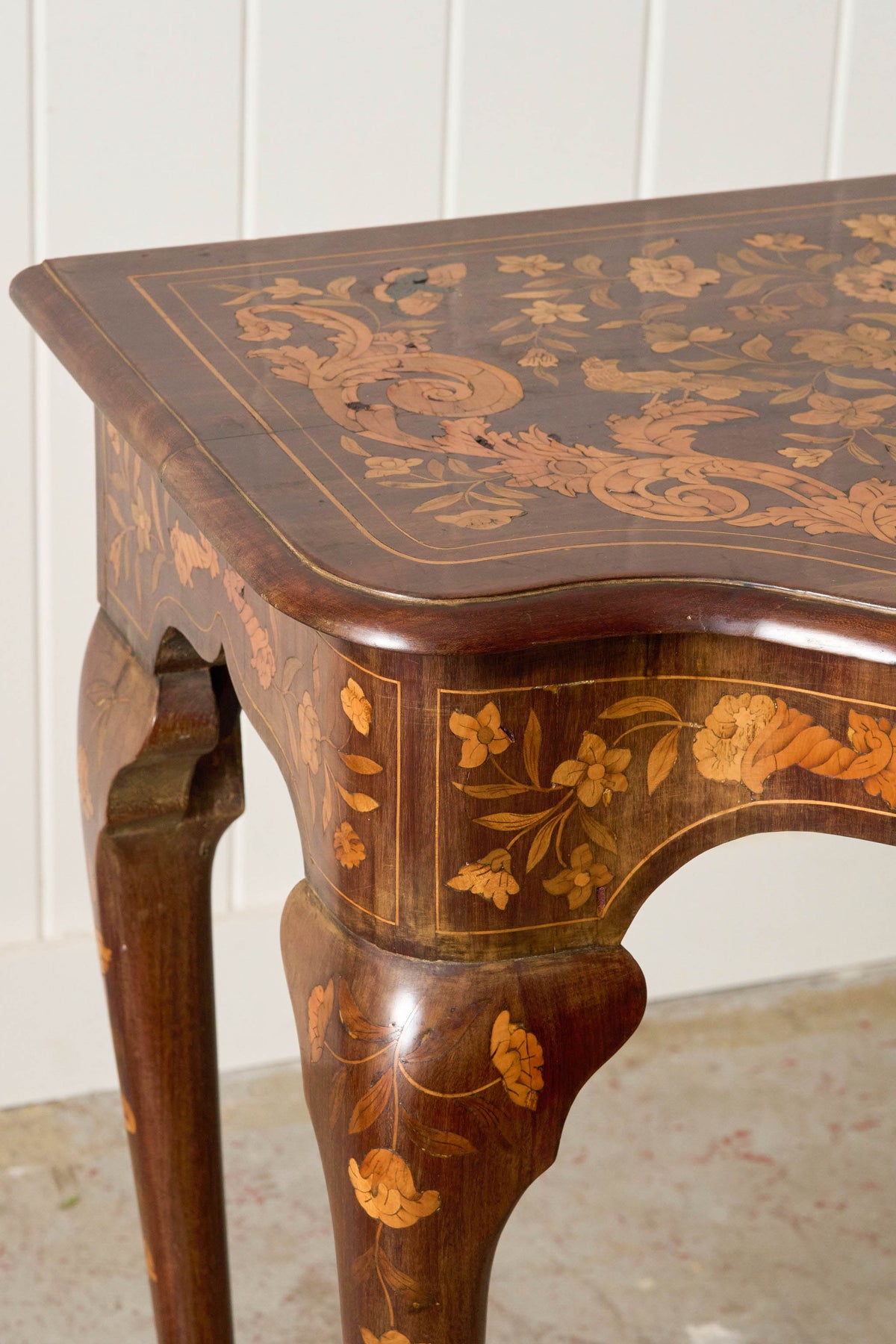 19th Century Dutch Marquetry Serpentine Console on Padded Feet