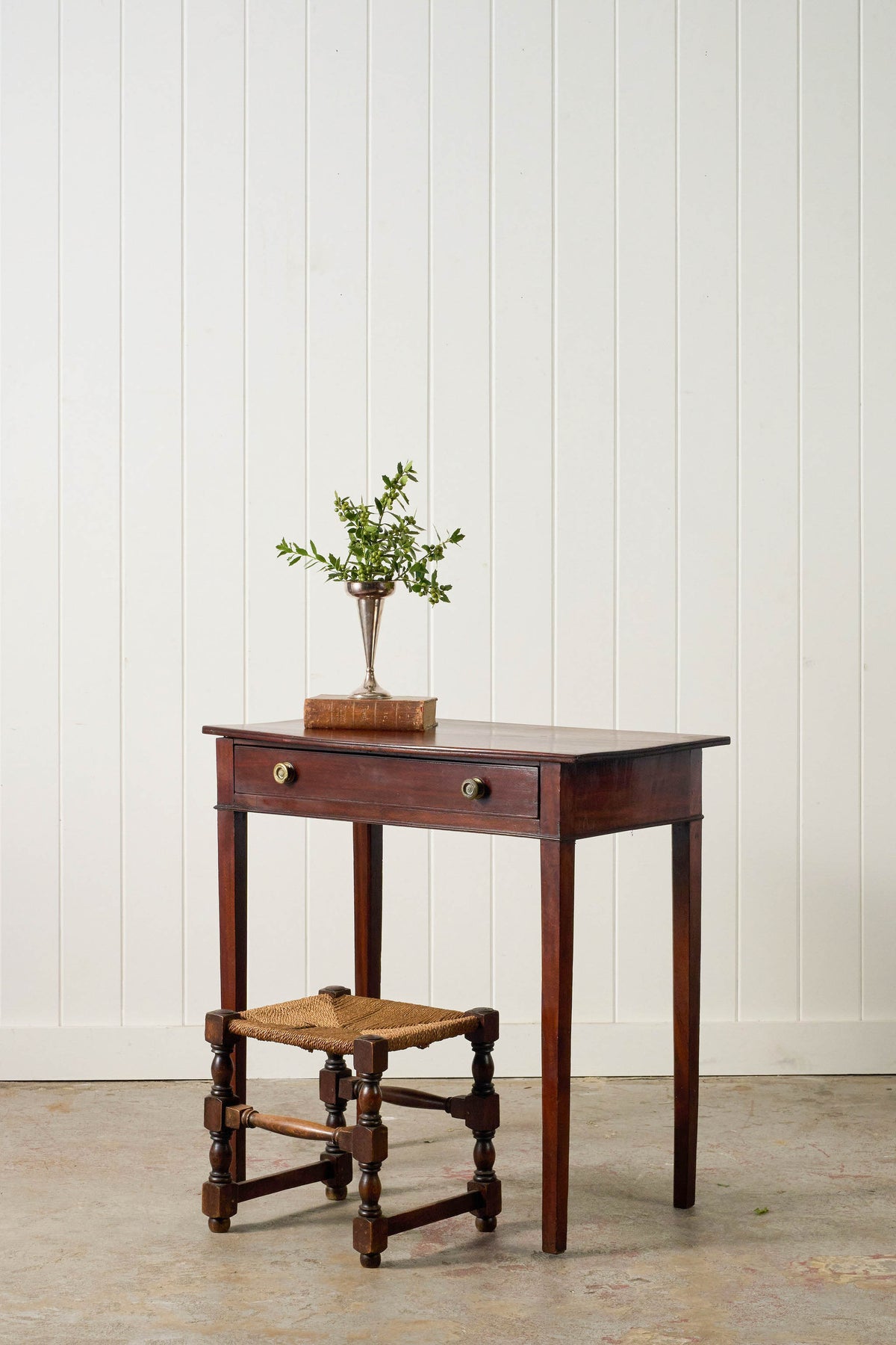 Antique English Regency Mahogany Single Drawer Bow Front Table