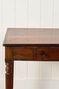 Load image into Gallery viewer, 19th Century English Mahogany Single Drawer Writing Table with Inlay Top + Fluted Legs
