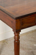 Load image into Gallery viewer, 19th Century English Mahogany Single Drawer Writing Table with Inlay Top + Fluted Legs
