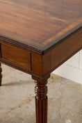 Load image into Gallery viewer, 19th Century English Mahogany Single Drawer Writing Table with Inlay Top + Fluted Legs
