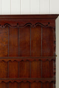 Load image into Gallery viewer, 19th Century Welsh Inlay Oak Dresser Base with Scalloped Apron + Plate Rack
