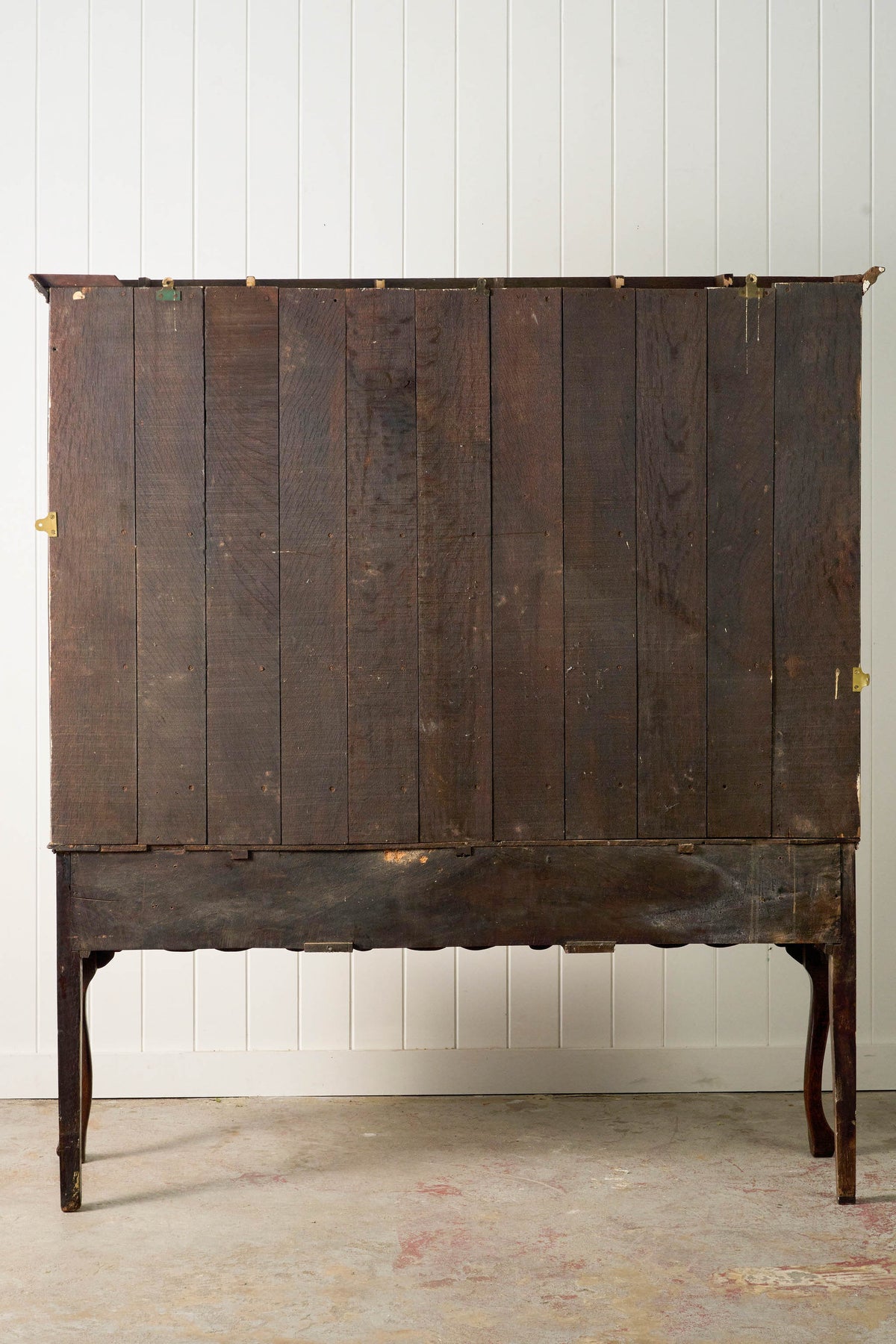 19th Century Welsh Inlay Oak Dresser Base with Scalloped Apron + Plate Rack