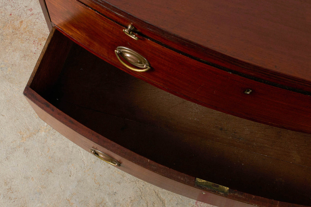 19th Century English Mahogany Bowfront 3-Drawer Chest with Brushing Slide