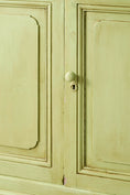 Load image into Gallery viewer, Antique English Mahogany Glass Front Cupboard with Original Glass; Later Painted Green
