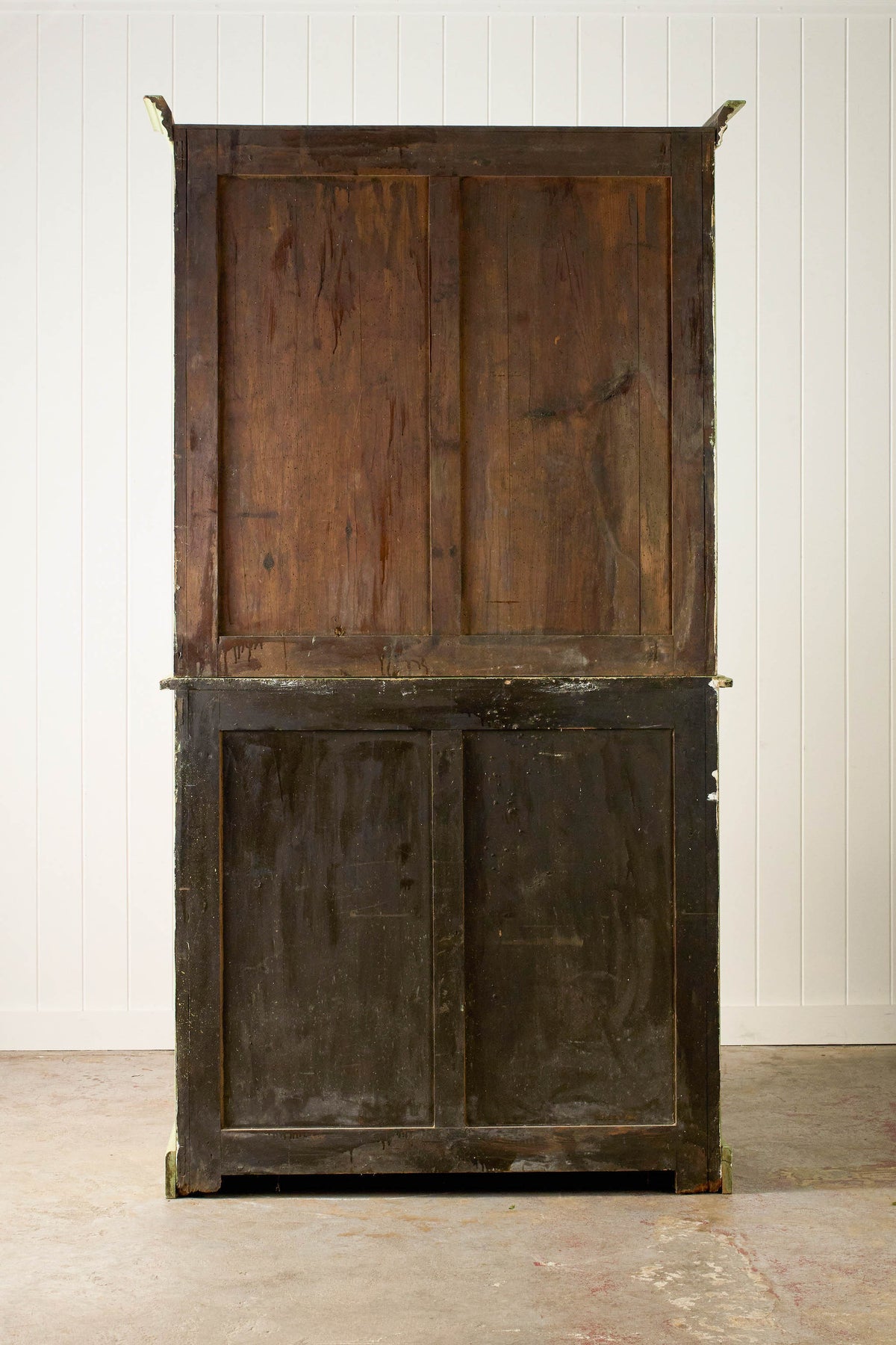 Antique English Mahogany Glass Front Cupboard with Original Glass; Later Painted Green